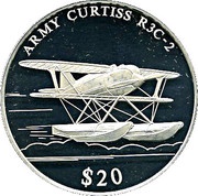20 Dollars Army Curtiss R3C-2, Liberia, 2000 reverse image