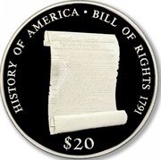 20 Dollars History of America - Bill of rights 1791, Liberia, 2000 reverse image