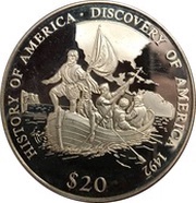 20 Dollars Discovery of America, Liberia, 2000 reverse image