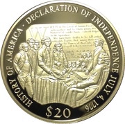 20 Dollars Declaration of Independence, Liberia, 2000 reverse image