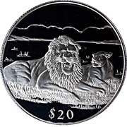 20 Dollars Lion couple, Liberia, 2000 reverse image