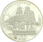 20 Dollars USS Constitution, Liberia, 2000 reverse image