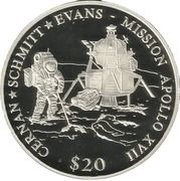 20 Dollars Apollo XVII, Liberia, 2000 reverse image