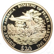 20 Dollars History of America - Bombing of Pearl Harbor, Liberia, 2000 reverse image