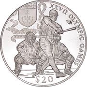 20 Dollars XXVII Olympic Games - Baseball, Liberia, 2000 reverse image