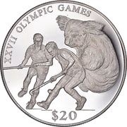 20 Dollars XXVII Olympic Games - Field hockey, Liberia, 2000 reverse image