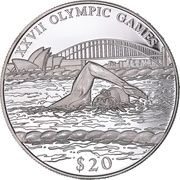 20 Dollars XXVII Olympic Games - Swimming, Liberia, 2000 reverse image
