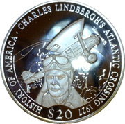 20 Dollars Charles Lindbergh, Liberia, 2001 reverse image
