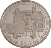 20 Dollars History of America - Surrender at appomattox courthouse, Liberia, 2001 reverse image
