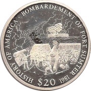 20 Dollars History of America - Bombardement of Fort Sumter, Liberia, 2001 reverse image