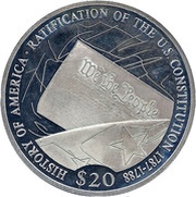 20 Dollars Ratification of the U.S. Constitution, Liberia, 2001-2007 reverse image