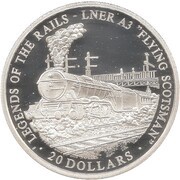 20 Dollars LNER A3 "Flying Scotsman", Liberia, 2002 reverse image