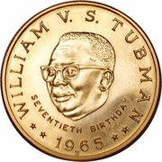 25 Dollars 70th Birthday of President Tubman, Liberia, 1965 reverse image