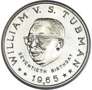 25 Dollars 70th Birthday of President Tubman; Pattern, Liberia, 1965 reverse image