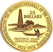 25 Dollars Sesquicentennial of Liberia reverse image