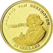 25 Dollars Ludwig Van Beethoven, Liberia, 2001 reverse image