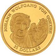25 Dollars Johann Wolfgang Von Goethe, Liberia, 2001 reverse image