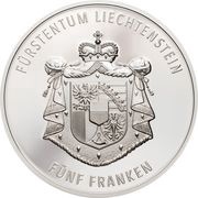 5 Franken - Anton Florian 300 Year Liechtenstein, Liechtenstein, 2019 reverse image