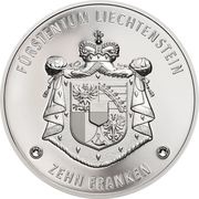 10 Franken - Anton Florian 300 Year Liechtenstein, Liechtenstein, 2019 reverse image