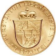 25 Franken - Franz Josef II Franz Josef II and Princess Gina reverse image
