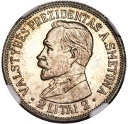 2 Litai Pattern Strike, Lithuania, 1938 reverse image