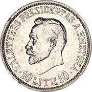 10 Litų 20th anniversary of Republic, Lithuania, 1938 reverse image