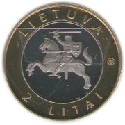 2 Litai Birštonas; colourized obverse image