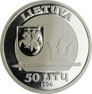 50 Litų Mindaugas, the King of Lithuania obverse image
