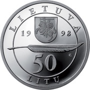 50 Litų 200th birth Anniversary of Adam Mickiewicz (Adomas Mickevičius) obverse image