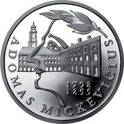 50 Litų 200th birth Anniversary of Adam Mickiewicz (Adomas Mickevičius) reverse image