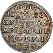 3 Grossus - Sigismund III Vasa Riga; short beard, Livonia, 1588-1589 reverse image
