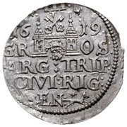 3 Grossus - Sigismund III Vasa Riga; long and rounded beard reverse image
