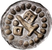 Denier Bracteate - Anonymous Sword left; key right and centred; dot right reverse image