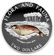 2 Dollars - Elizabeth II Caribbean Monk Seal, Bahamas, 1995 reverse image