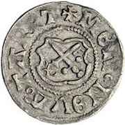 1 Schilling - Johannes VI Bey Curvy shields; sword right; key left and down, Livonia, 1528-1539 reverse image
