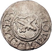 1 Schilling - Jodokus von der Recke Two shields with bumpy tops; key up, Livonia, 1545 reverse image