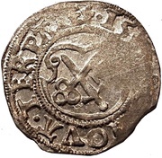 1 Schilling - Jodokus von der Recke Two shields with bumpy tops; key down, Livonia, 1545 reverse image