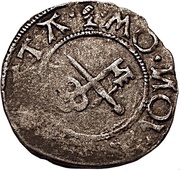 1 Schilling - Jodokus von der Recke One shield with bumpy top and curved bottom; key down reverse image