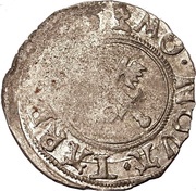 1 Schilling - Jodokus von der Recke One shield with curved top; sword right; key left and down, Livonia, 1546 reverse image