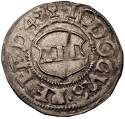 1 Schilling - Jodokus von der Recke One shield with curved top; sword right; key left and up obverse image
