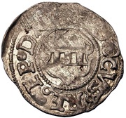 1 Schilling - Jodokus von der Recke One shield with bumpy top and pointy bottom; sword left; key right obverse image
