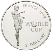2 Dollars FIFA - XVI World Championship Football - France 1998, Bahamas, 1997 reverse image