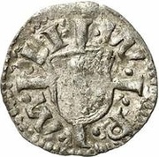 1 Pfennig - Wolter von Plettenberg and Jasper Linde Riga; two shields; curved sides obverse image