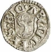 1 Pfennig - Wolter von Plettenberg and Jasper Linde Riga; two shields; curved sides, Livonia, 1509-1524 reverse image