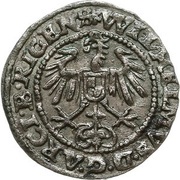1 Schilling - Heinrich von Galen and Wilhelm von Brandenburg Riga; smooth top, Livonia, 1553 reverse image