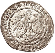 1 Schilling - Heinrich von Galen and Wilhelm von Brandenburg Riga; bumpy top with regular sides, Livonia, 1553-1554 reverse image