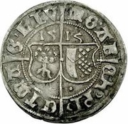 1 Ferding - Wolter von Plettenberg and Jasper Linde Riga; curved shield; child to the left obverse image