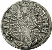 1 Ferding - Wolter von Plettenberg and Jasper Linde Riga; curved shield; child to the left, Livonia, 1515 reverse image
