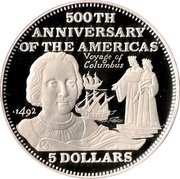 5 Dollars Voyage of Christopher Columbus reverse image