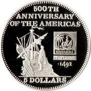5 Dollars Christopher Columbus's first landfall reverse image